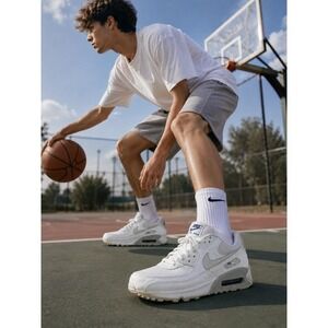 Nike Air Max Shoe Boy 90 Team LTR GS White Royal Worn Sneaker Size 6Y FZ7186-100